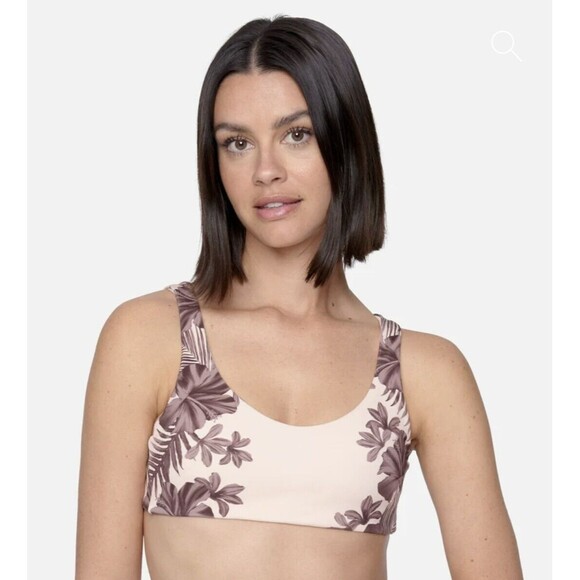 Hurley Womens Bikini Top Hawaiian Lei Max Soft Strap Nude & Brown Floral Sz L - Picture 1 of 15